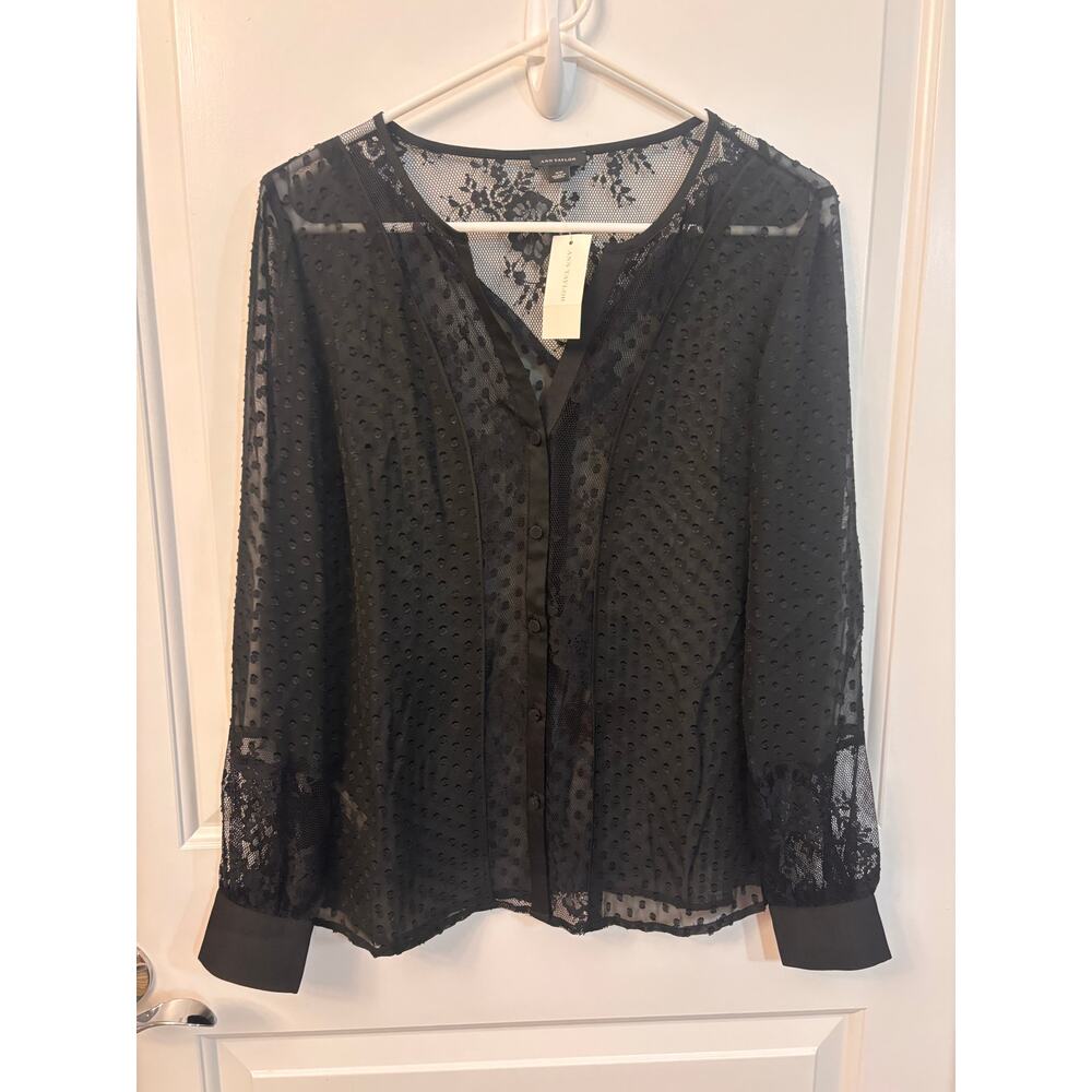 Ann Taylor Amazing Sheer Black Top Sz XS